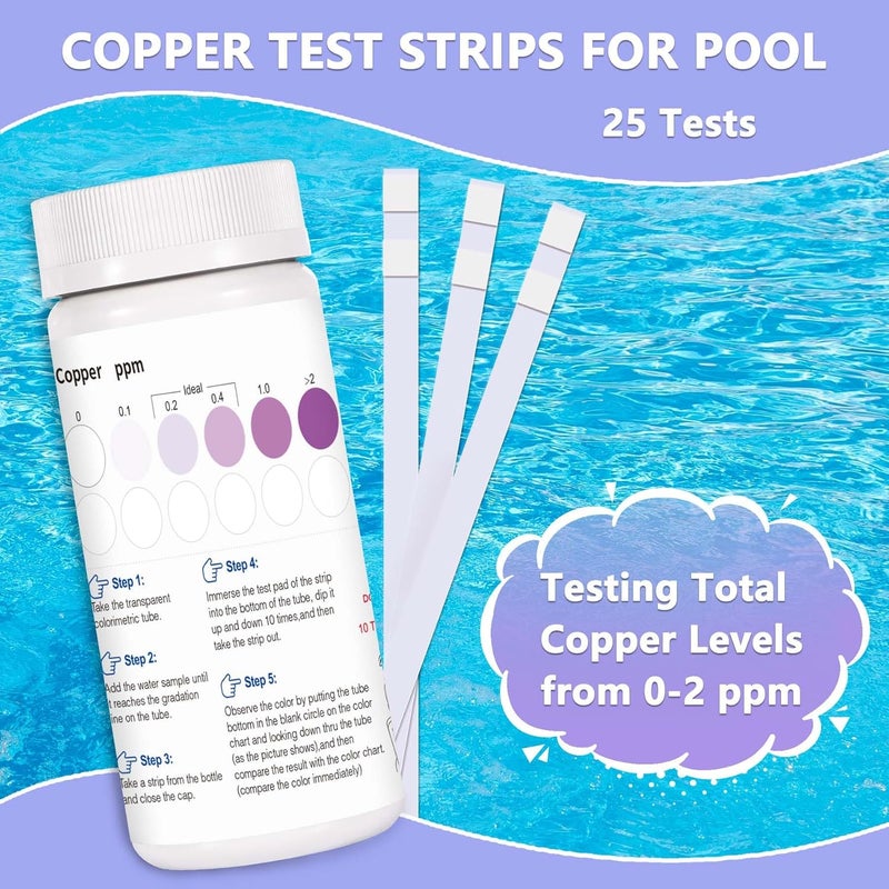SaySummer Copper Test Strips for Pool Water: 25 Counts Pool Copper Test Kit for Testing Range 0-2 ppm Copper in Swimming Pool Hot-Tub Spa - Pool Metal Test Kit for Above-Ground and Inground Pool Testing Copper - Image 3